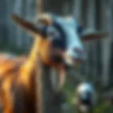 Goat engaging with a scratching post