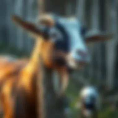 Goat engaging with a scratching post