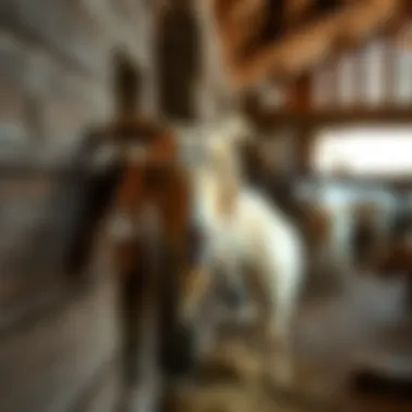 Goat scratching post installation in a barn
