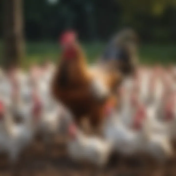 Behavior of a chicken cockerel interacting with its flock