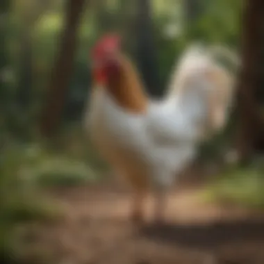 A variety of chicken cockerel breeds in a natural setting