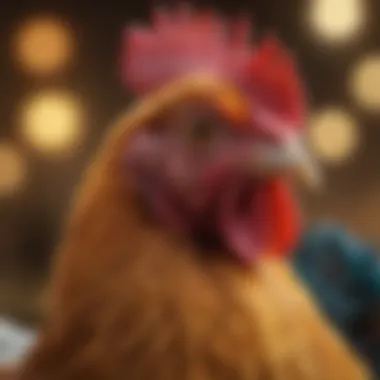 Close-up of a colorful Bantam chicken showcasing its plumage and unique features.