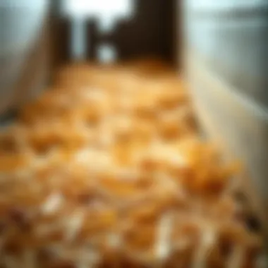 Natural pine shavings in a pet enclosure