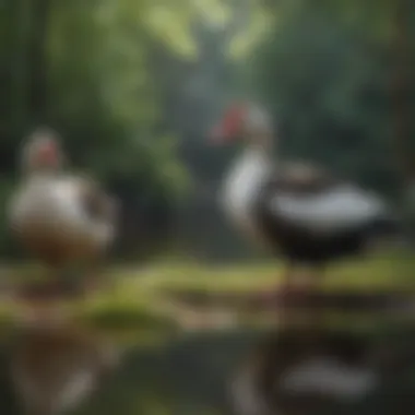 A group of Muscovy ducks in a natural setting