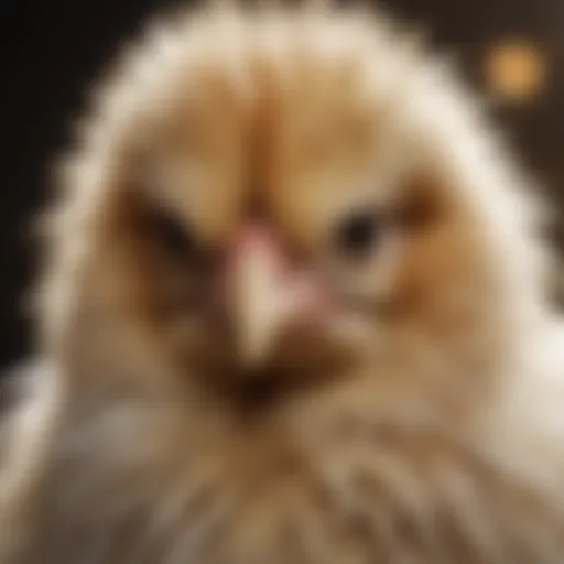 A close-up of a Silkie chicken showcasing its unique fluffy feathers