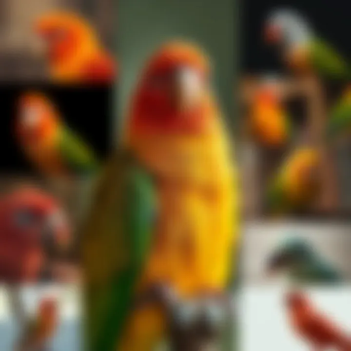 Collage of popular culture references and names suitable for Sun Conures