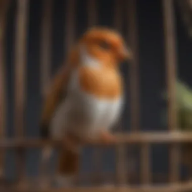 Close-up view of a beautifully crafted wooden perch in a bird cage.