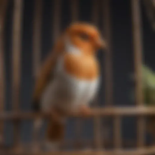 Close-up view of a beautifully crafted wooden perch in a bird cage.