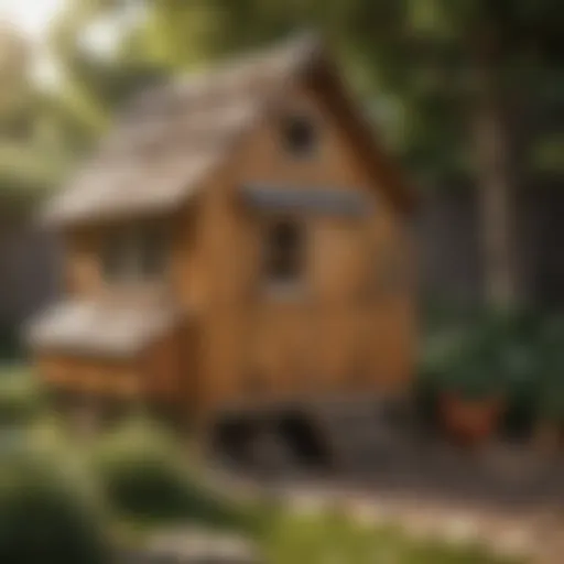 A beautifully designed wooden chicken coop in a sunny backyard