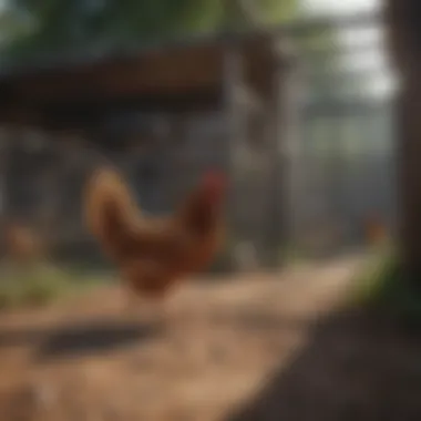 An expansive chicken run connected to a spacious coop