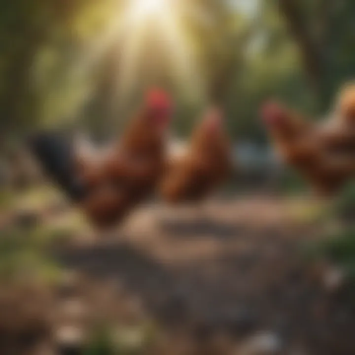 Chickens foraging in a natural environment