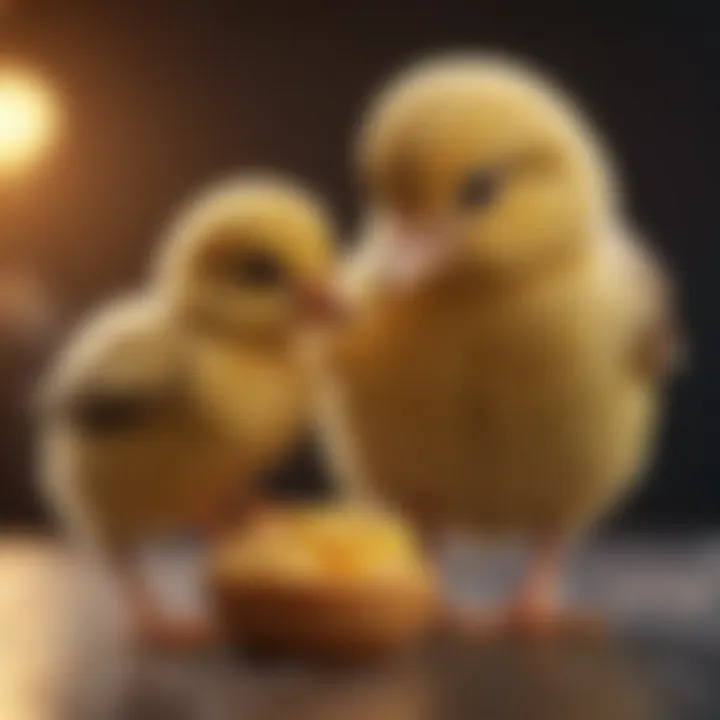 A close-up of a chick pecking at a healthy treat.