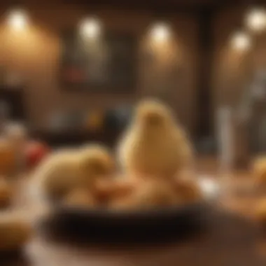 Chicks enjoying their treats in a cozy environment.