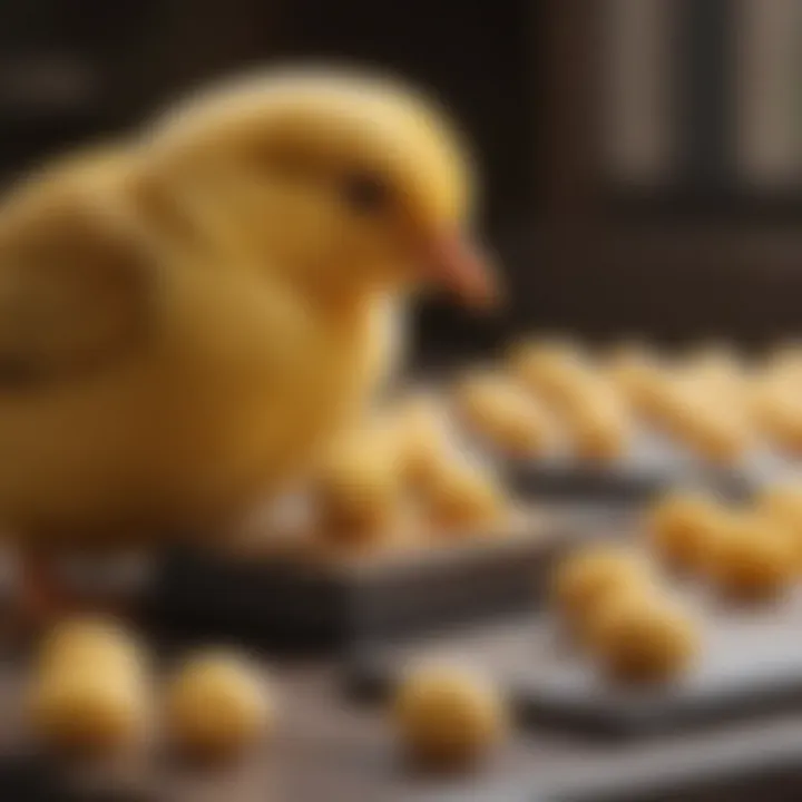 A caregiver measuring appropriate portions of treats for chicks.