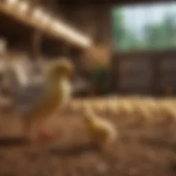 A vibrant setup of chick starter feed in a farm environment