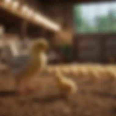 A vibrant setup of chick starter feed in a farm environment