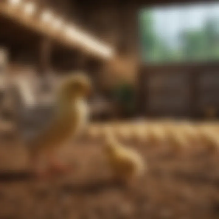 A vibrant setup of chick starter feed in a farm environment