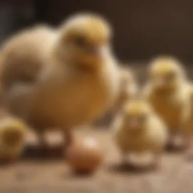 A caregiver observing the health and behavior of newborn chicks