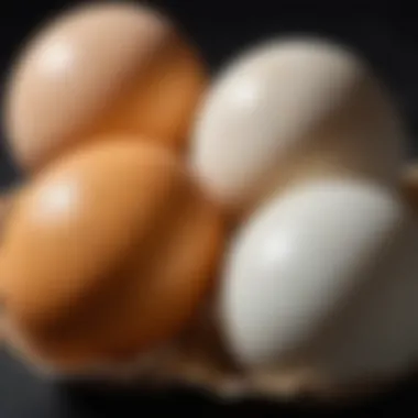 Close-up of fertilized duck egg showing unique markings