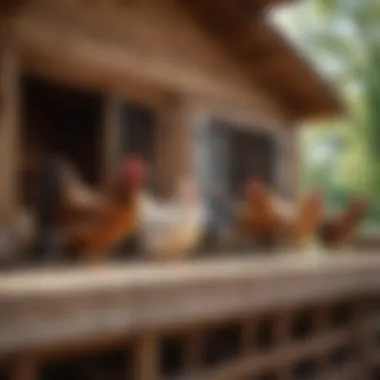 A variety of chicken coop designs displayed at a farm supply store