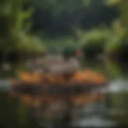 A variety of floating waterfowl food types in a natural setting