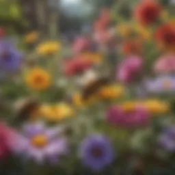 Colorful array of bee-attractive flowers blooming in a garden.
