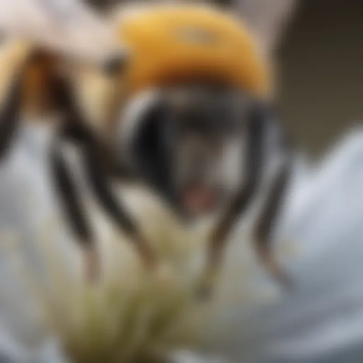 Close-up of a mason bee pollinating a flower