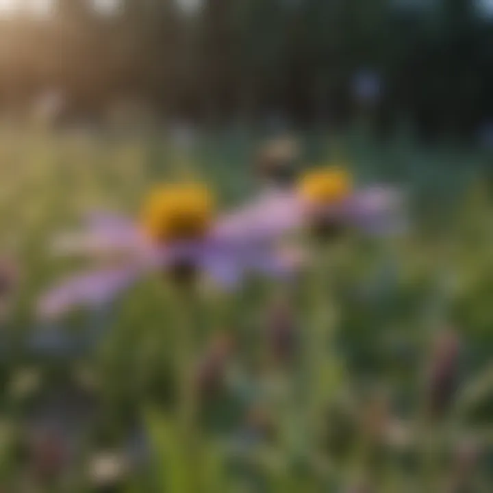 Vibrant wildflowers attracting mason bees in a garden setting