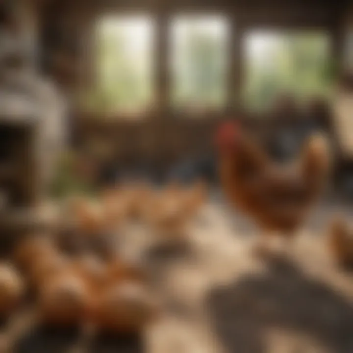 Healthy chickens in a sunny coop