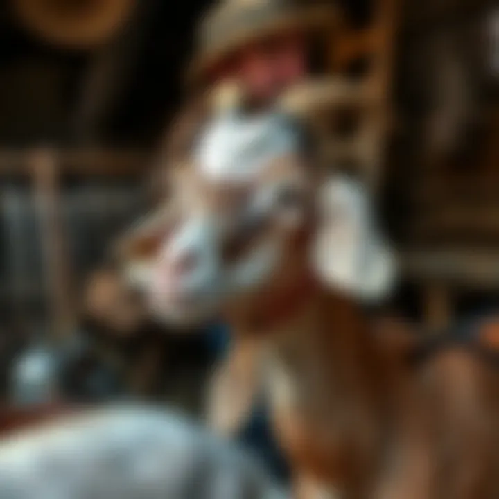 Farmer applying a castration bander on a goat