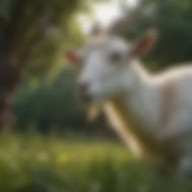 A goat grazing in a lush pasture, highlighting the natural diet alongside mineral supplementation.