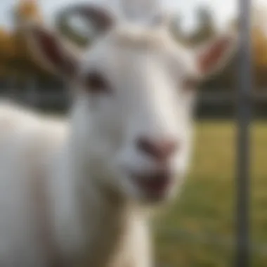 Close-up of goat interacting with an electric fence