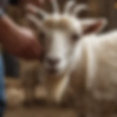 A goat being gently sheared, showcasing proper techniques