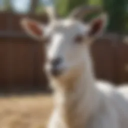 A serene goat in a paddock ready for shearing