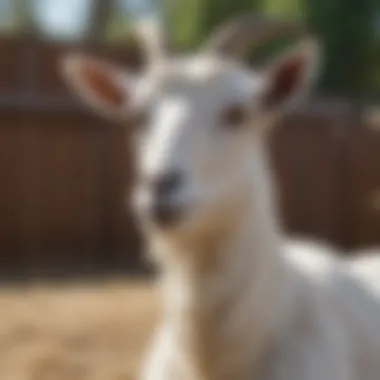 Serene Goat Awaiting Shearing A serene goat in a paddock ready for shearing