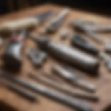 An array of shearing tools laid out on a table