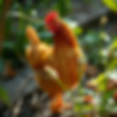 A Golden Wyandotte hen in a natural setting