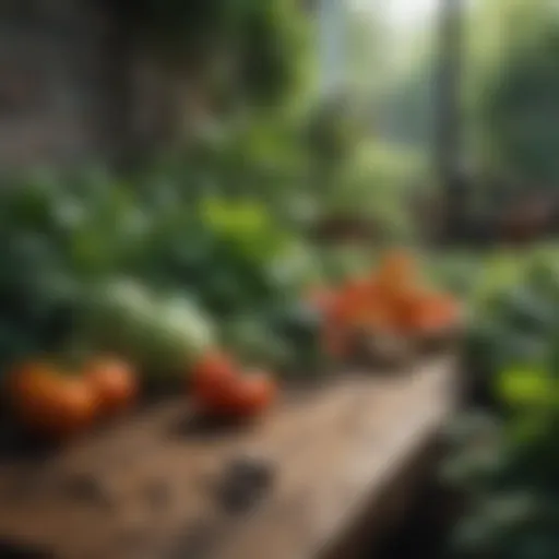 A vibrant home garden showcasing various vegetables and herbs