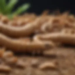 A close-up view of healthy mealworms in a habitat.