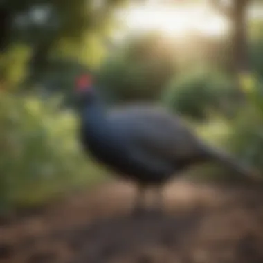 Healthy Guinea Fowl in a Backyard A healthy guinea fowl in a lush backyard