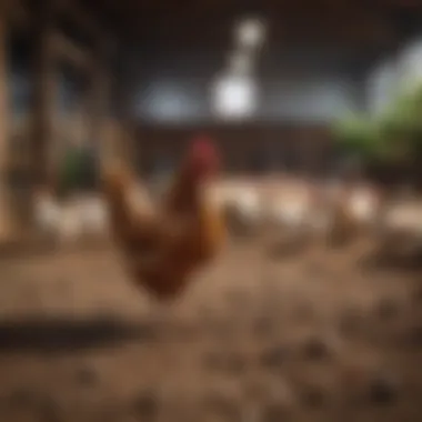 Healthy chickens roaming freely on a farm