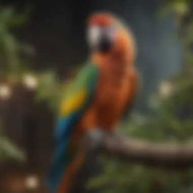 A Parrot in its Natural Habitat A colorful parrot perched on a branch, symbolizing the lost pet bird.