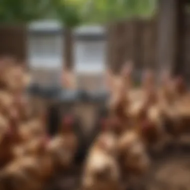 Poultry flock utilizing the Harris Farms double wall drinker