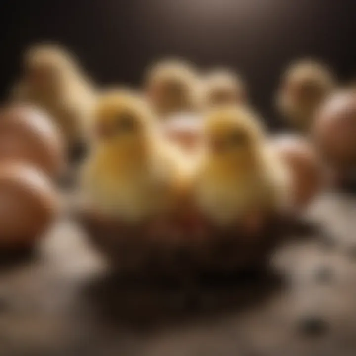Newly hatched chicks in a brooding area