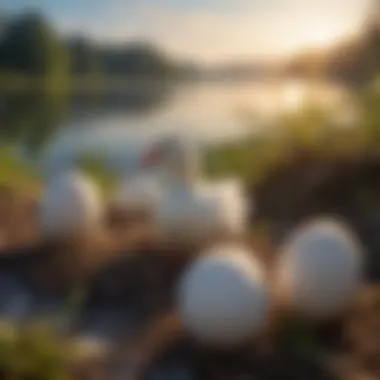A close-up view of Muscovy duck eggs in a natural setting