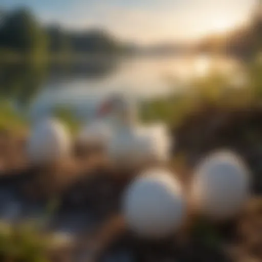 A close-up view of Muscovy duck eggs in a natural setting