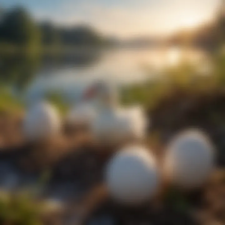 A close-up view of Muscovy duck eggs in a natural setting