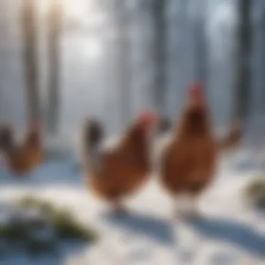 Chickens Thriving in Winter Conditions Healthy chickens in a snowy environment