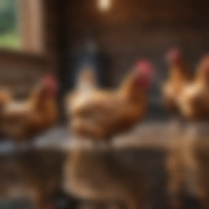 Chickens enjoying warm water in their coop