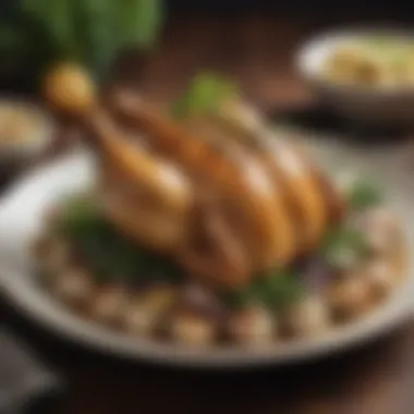 Gourmet Heritage Chicken Dish A beautifully presented dish featuring heritage chicken, garnished with fresh herbs.